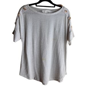French Laundry Textured Short Sleeve Top with Button Accents